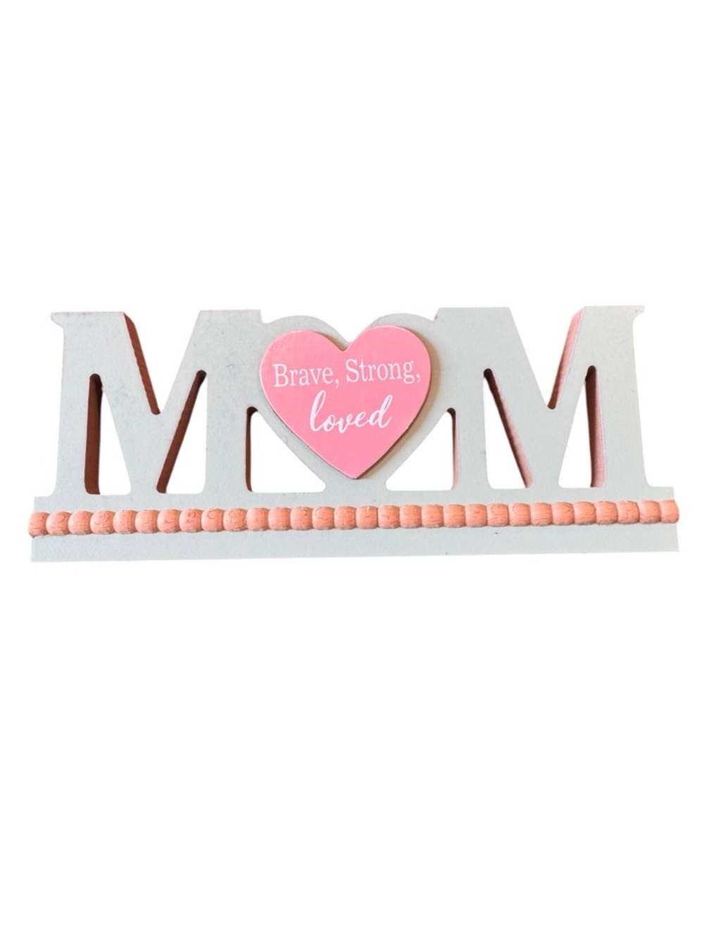 MOM Wooden Sign with Pink Heart Accent